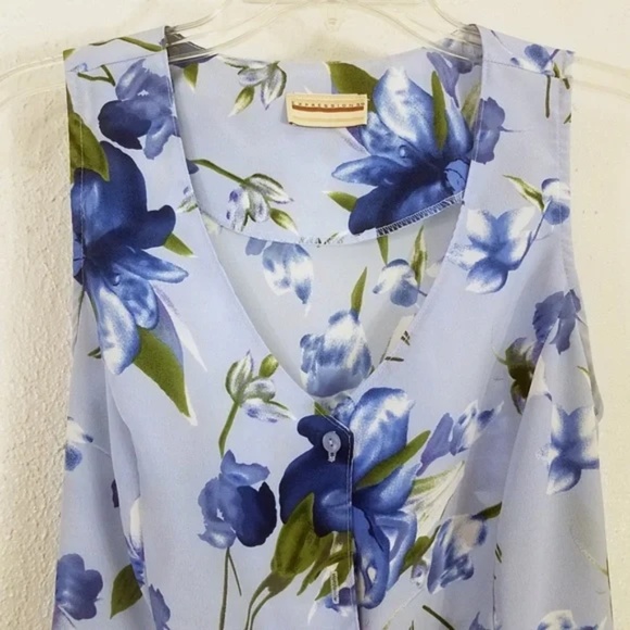 Expressions Women's Blue Floral V Neck Sleeveless Tie Waist Maxi Dress - Picture 3 of 9